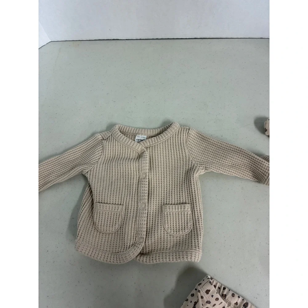 Carters Just One You 3M Baby Girl 3PC Set Leopard Bodysuit Pants Waffle Cardigan